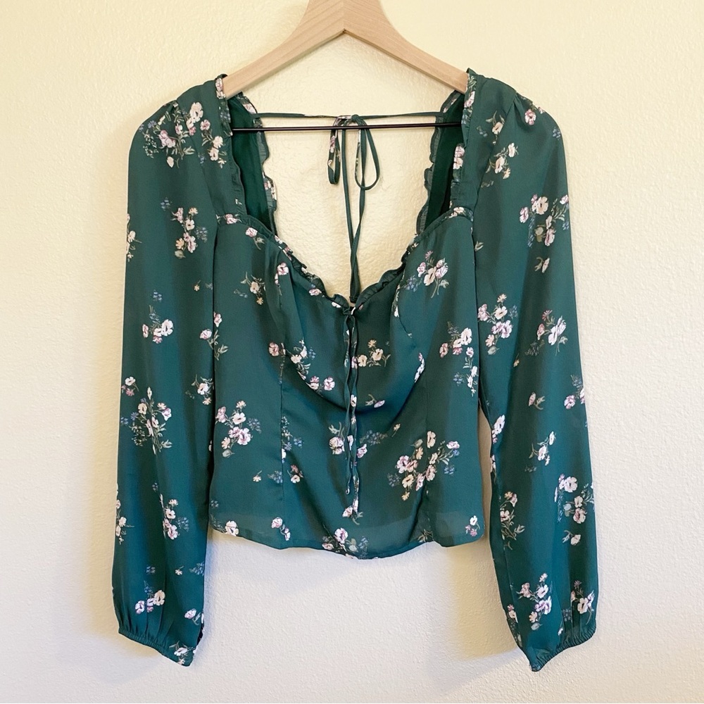 Abercrombie & Fitch Floral Sweetheart Neckline Corset Lace Trim Top Size Small
